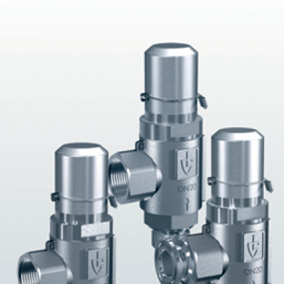 Series 418 Overflow and pressure control valves made of stainless steel, angle-type, with threaded connection - external adjustment -